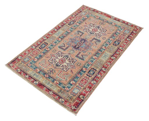 Close-up detail of New Kazak rug from Pakistan showing Wool weave