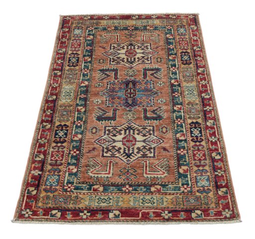Surface texture of New Kazak rug with natural Wool and intricate pattern
