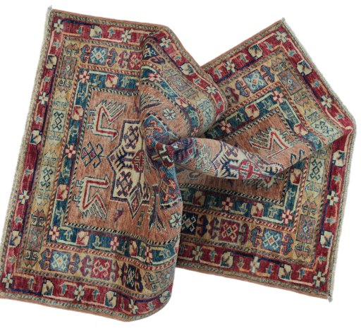 Full view of New Kazak rug from Pakistan, 126 × 82 cm in Red tones
