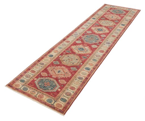 Close-up detail of New Kazak rug from Pakistan showing Wool weave