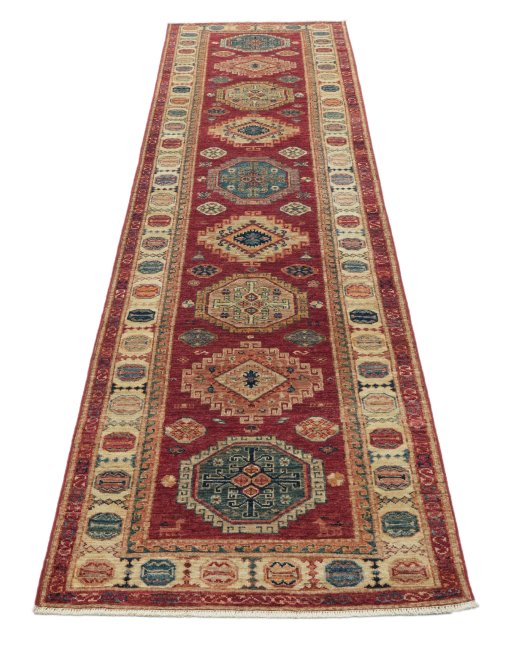 Surface texture of New Kazak rug with natural Wool and intricate pattern