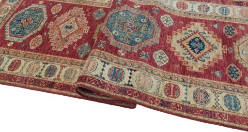 Close-up detail of New Kazak rug from Pakistan showing Wool weave