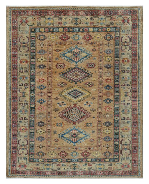 Full view of New Kazak rug from Pakistan, 185 × 145 cm in Yellow tones