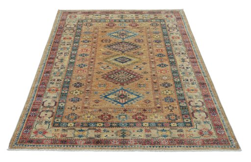 Surface texture of New Kazak rug with natural Wool and intricate pattern