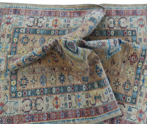 Full view of New Kazak rug from Pakistan, 185 × 145 cm in Yellow tones