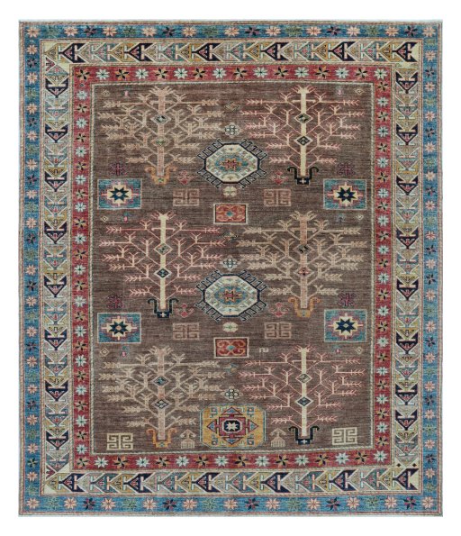Full view of New Kazak rug from Pakistan, 236 × 203 cm in Brown tones