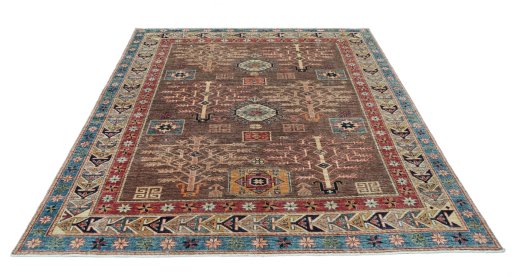 Surface texture of New Kazak rug with natural Wool and intricate pattern