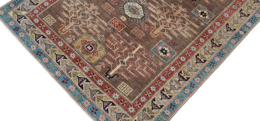 Backside of handmade New Kazak rug showing knot structure and weave density