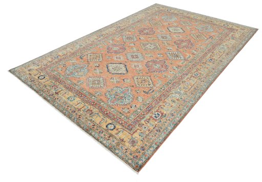 Close-up detail of New Kazak rug from Pakistan showing Wool weave