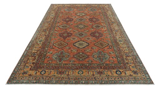 Surface texture of New Kazak rug with natural Wool and intricate pattern