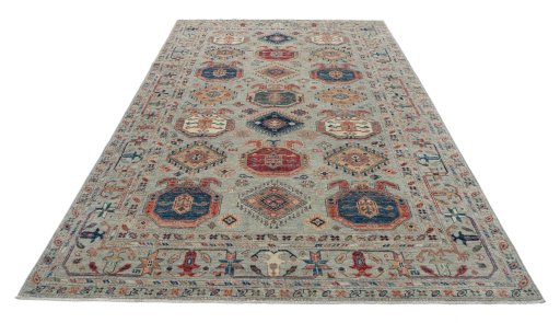 Surface texture of New Kazak rug with natural Wool and intricate pattern