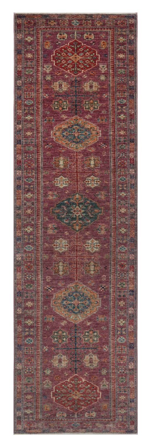 Full view of New Kazak rug from Pakistan, 288 × 81 cm in Red tones