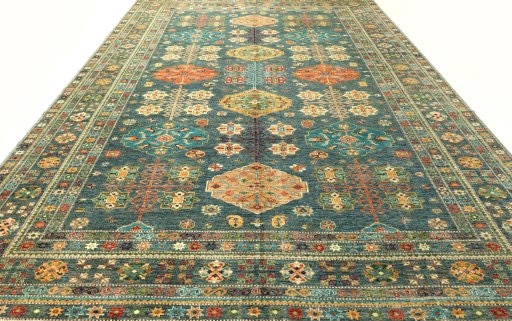 Surface texture of New Kazak rug with natural Wool and intricate pattern