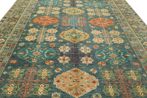 Backside of handmade New Kazak rug showing knot structure and weave density