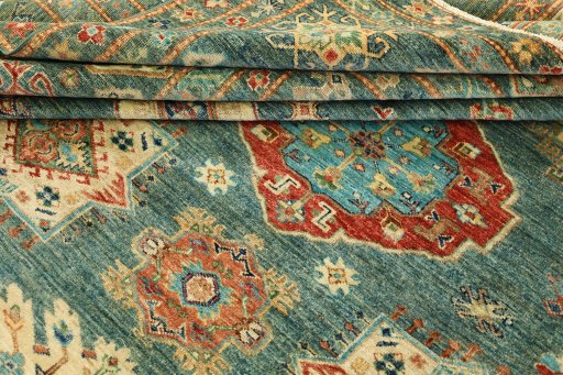 Surface texture of New Kazak rug with natural Wool and intricate pattern