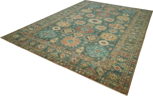 Close-up detail of New Kazak rug from Pakistan showing Wool weave