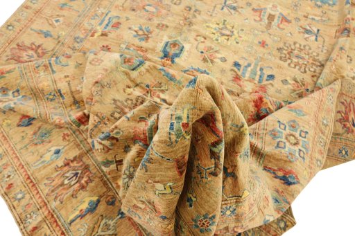Backside of handmade New Kazak rug showing knot structure and weave density