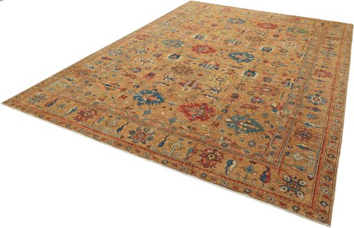 Corner detail of New Kazak rug showing border pattern and Wool pile