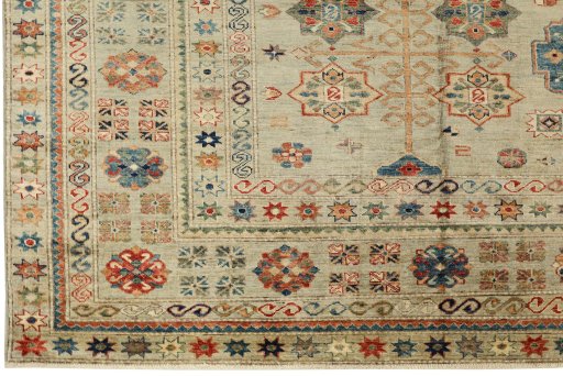 Close-up detail of New Kazak rug from Pakistan showing Wool weave