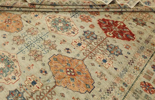 Surface texture of New Kazak rug with natural Wool and intricate pattern