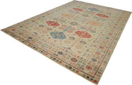 Close-up detail of New Kazak rug from Pakistan showing Wool weave