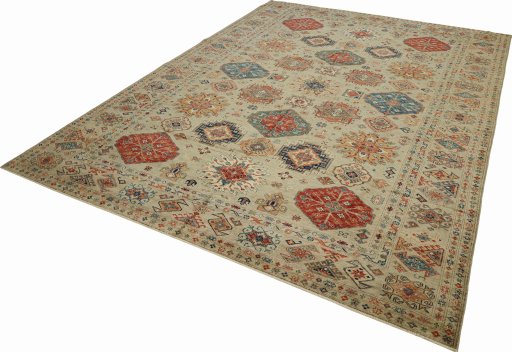 Close-up detail of New Kazak rug from Pakistan showing Wool weave