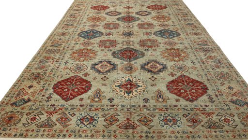 Surface texture of New Kazak rug with natural Wool and intricate pattern