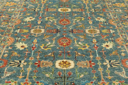 Backside of handmade New Kazak rug showing knot structure and weave density