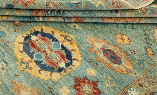 Close-up detail of New Kazak rug from Pakistan showing Wool weave