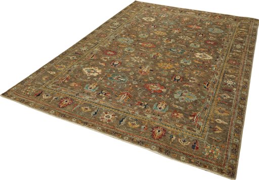 Corner detail of New Kazak rug showing border pattern and Wool pile