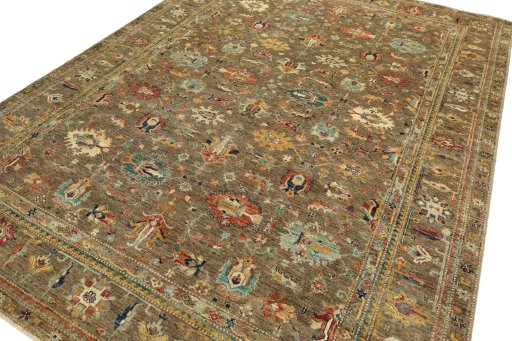 Backside of handmade New Kazak rug showing knot structure and weave density