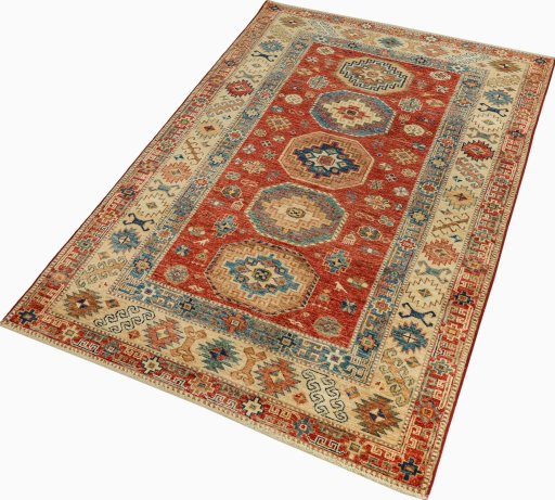 Close-up detail of New Kazak rug from Pakistan showing Wool weave