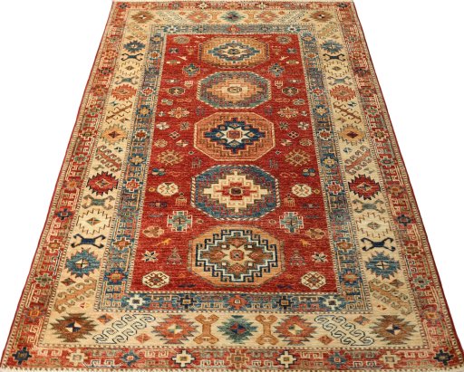 Surface texture of New Kazak rug with natural Wool and intricate pattern