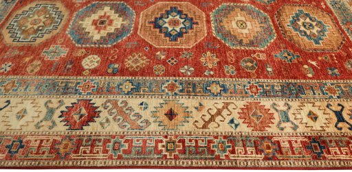 Close-up detail of New Kazak rug from Pakistan showing Wool weave