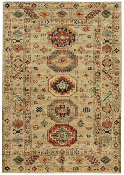 Full view of New Kazak rug from Pakistan, 187 × 130 cm in Gray tones