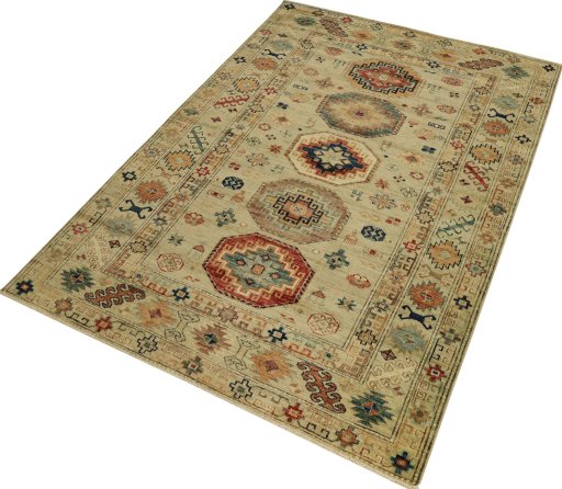 Close-up detail of New Kazak rug from Pakistan showing Wool weave