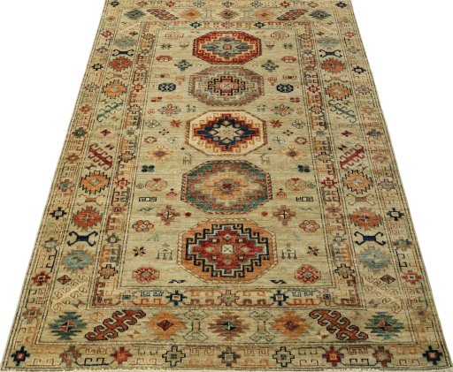 Surface texture of New Kazak rug with natural Wool and intricate pattern