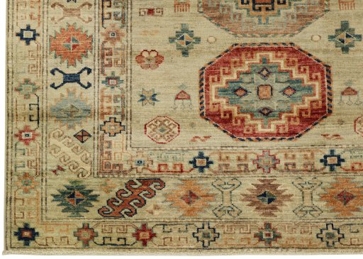 Full view of New Kazak rug from Pakistan, 187 × 130 cm in Gray tones
