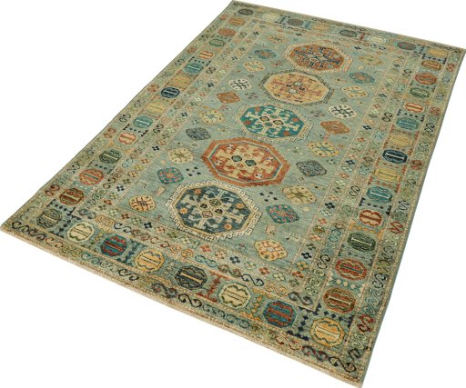 Close-up detail of New Kazak rug from Pakistan showing Wool weave