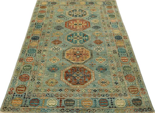 Surface texture of New Kazak rug with natural Wool and intricate pattern