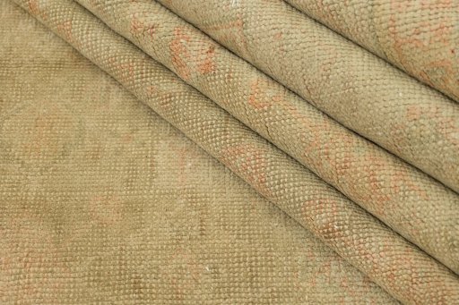 Full view of 1900s Oushak rug from Turkey, 340 × 258 cm in Beige tones