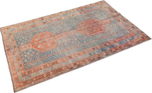 Corner detail of 1920s Oushak rug showing border pattern and Wool pile