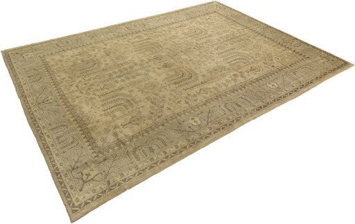 Corner detail of 1920s Oushak rug showing border pattern and Wool pile