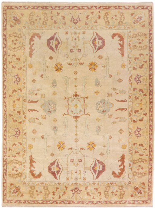 Full view of 1990s Oushak rug from India, 355 × 270 cm in Cream tones