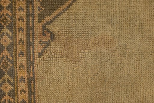 Full view of 1920s Oushak rug from Turkey, 447 × 373 cm in Brown tones
