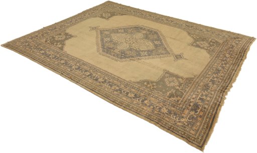 Close-up detail of 1920s Oushak rug from Turkey showing Wool weave