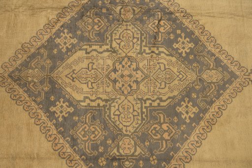 Close-up detail of 1920s Oushak rug from Turkey showing Wool weave