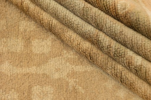Full view of 1920s Oushak rug from Spain, 335 × 310 cm in Brown tones