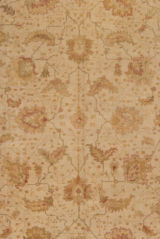 Corner detail of New Oushak rug showing border pattern and Wool pile