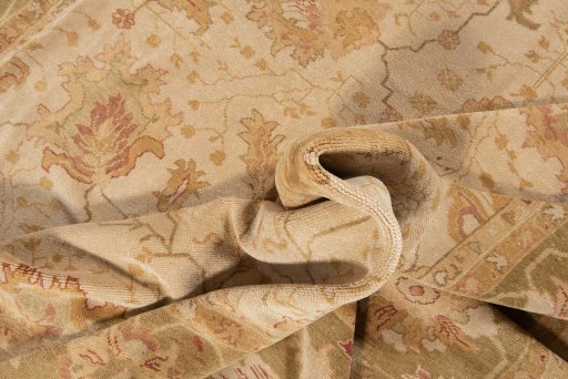 Close-up detail of New Oushak rug from Turkey showing Wool weave